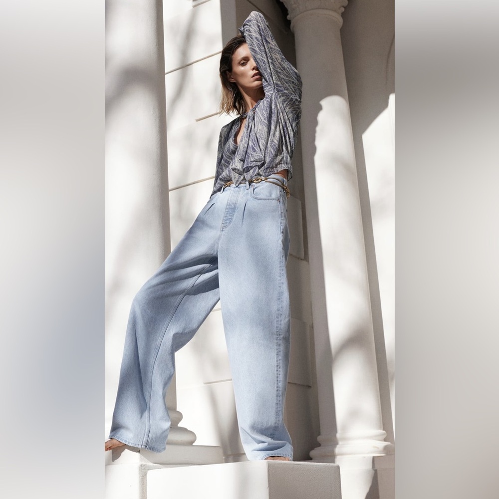 Zara Light Blue Wide Leg Jeans